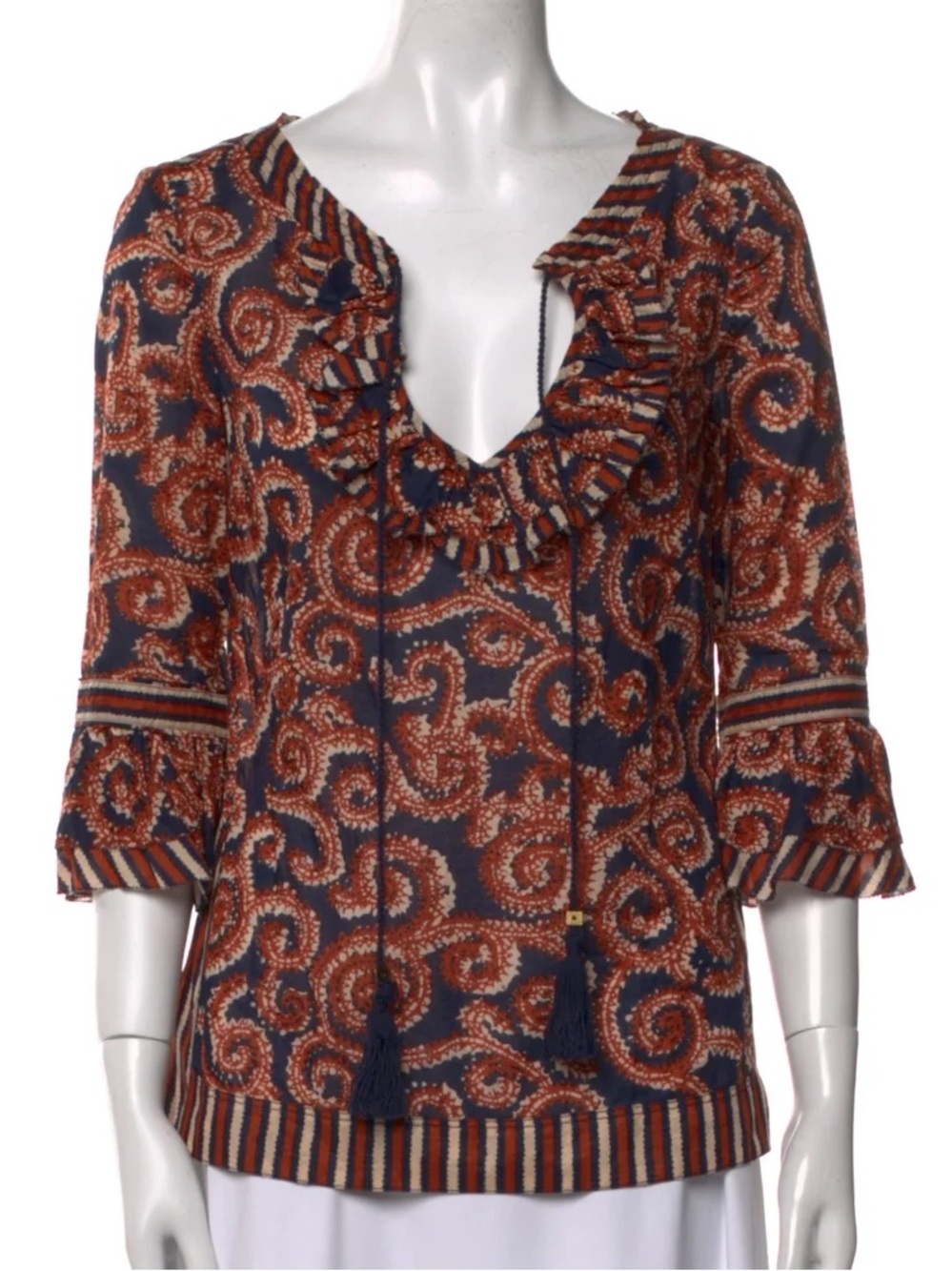 TORY BURCH $258 • 18.5” PTP • Boho Gwenna Jacquard Ruffle Tunic - Picture 3 of 9